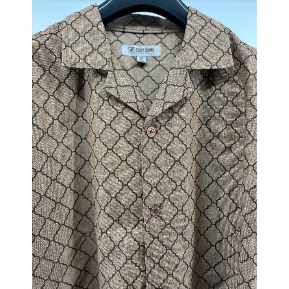 Stacy Adams Shirt Mens XXL Brown Linen Blend Modern Casual‎